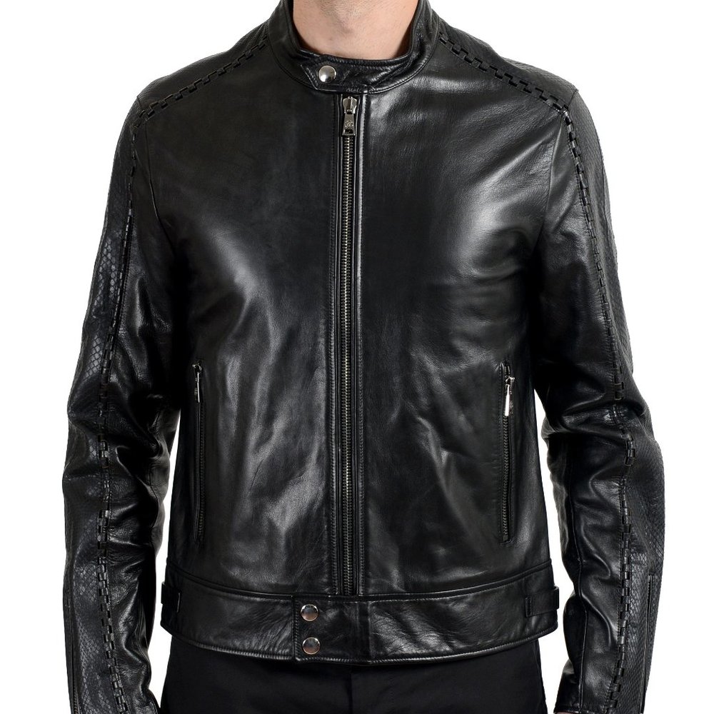Roberto Cavalli 100% Leather Full Zip Biker Jacket